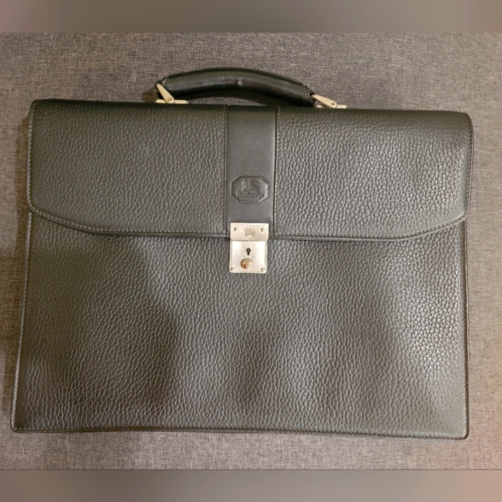 BURBERRY Business bag briefcase handbag check pattern leather black